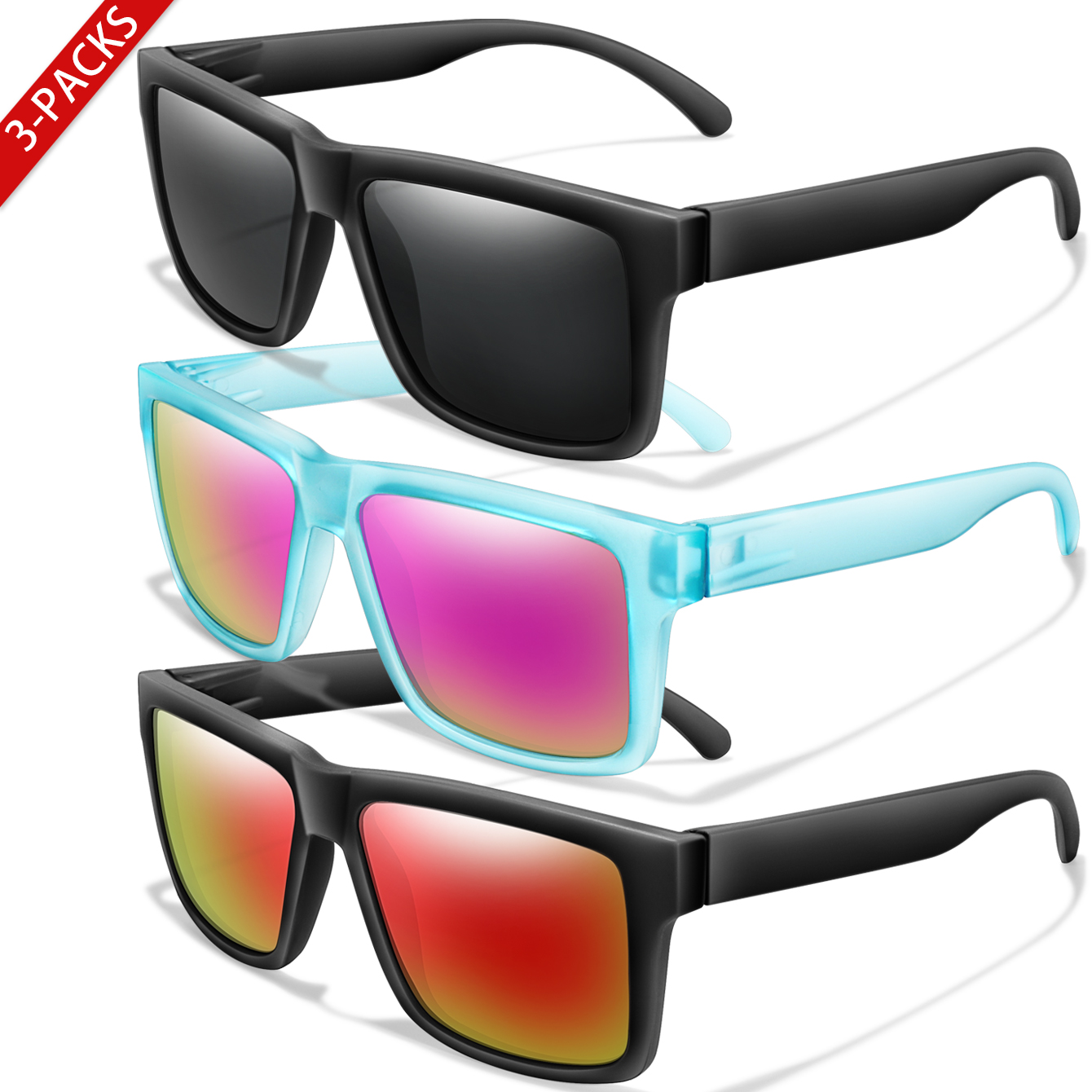Cycle Zone - 3-teilige klassische quadratische polarisierte Sonnenbrille für
