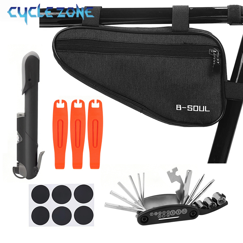 Cycle Zone - Fahrrad-Reparaturset Fahrradtasche mit Mini-Pumpe 16-in-1 Multifunktionswerkzeug
