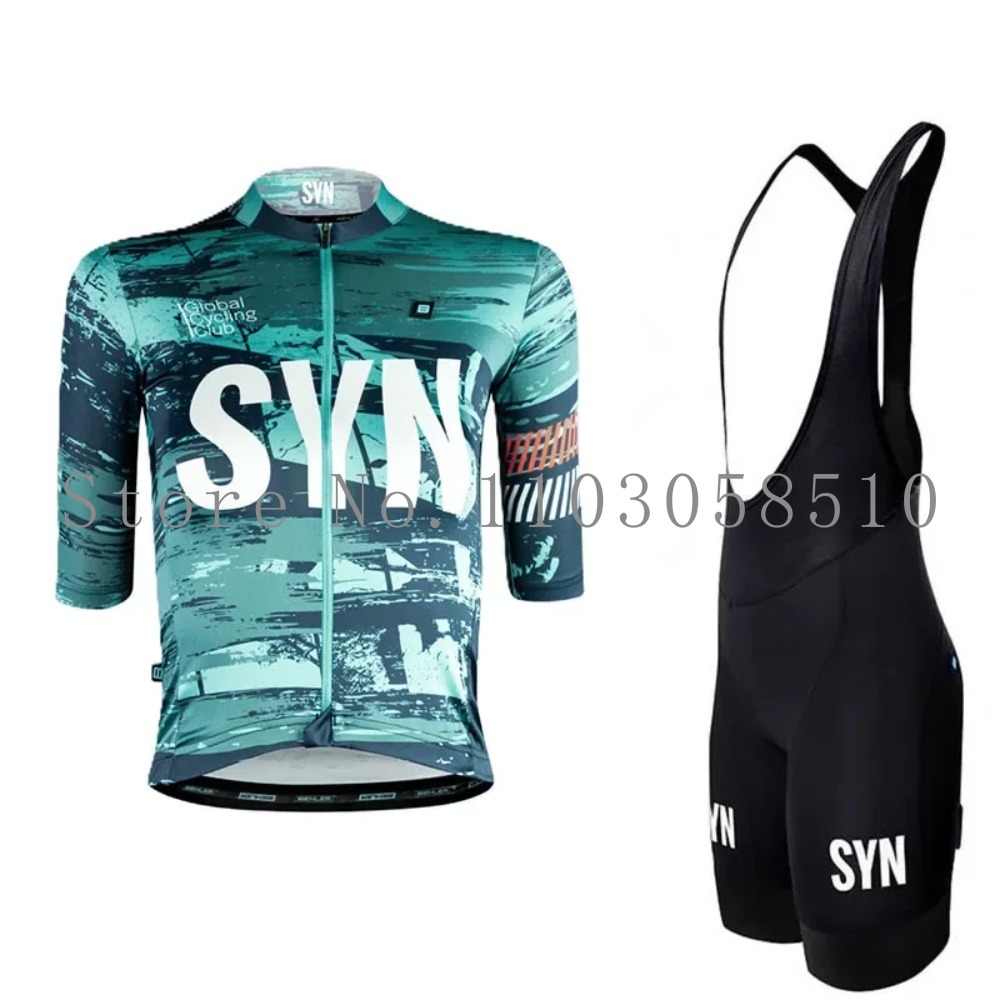 Cycling Gear Outfit - SYN Jersey Herren-Trägerhose mit Schwammpolsterung, Radsport-Anzug-Set,